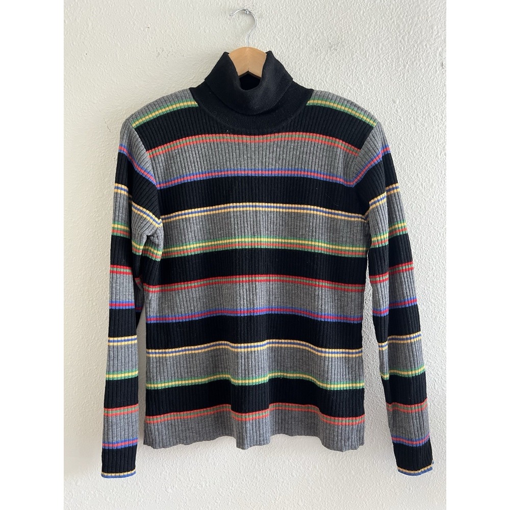VTG Evan Picone 100% Merino Wool Australia Striped Ribbed Turtleneck Sweater M